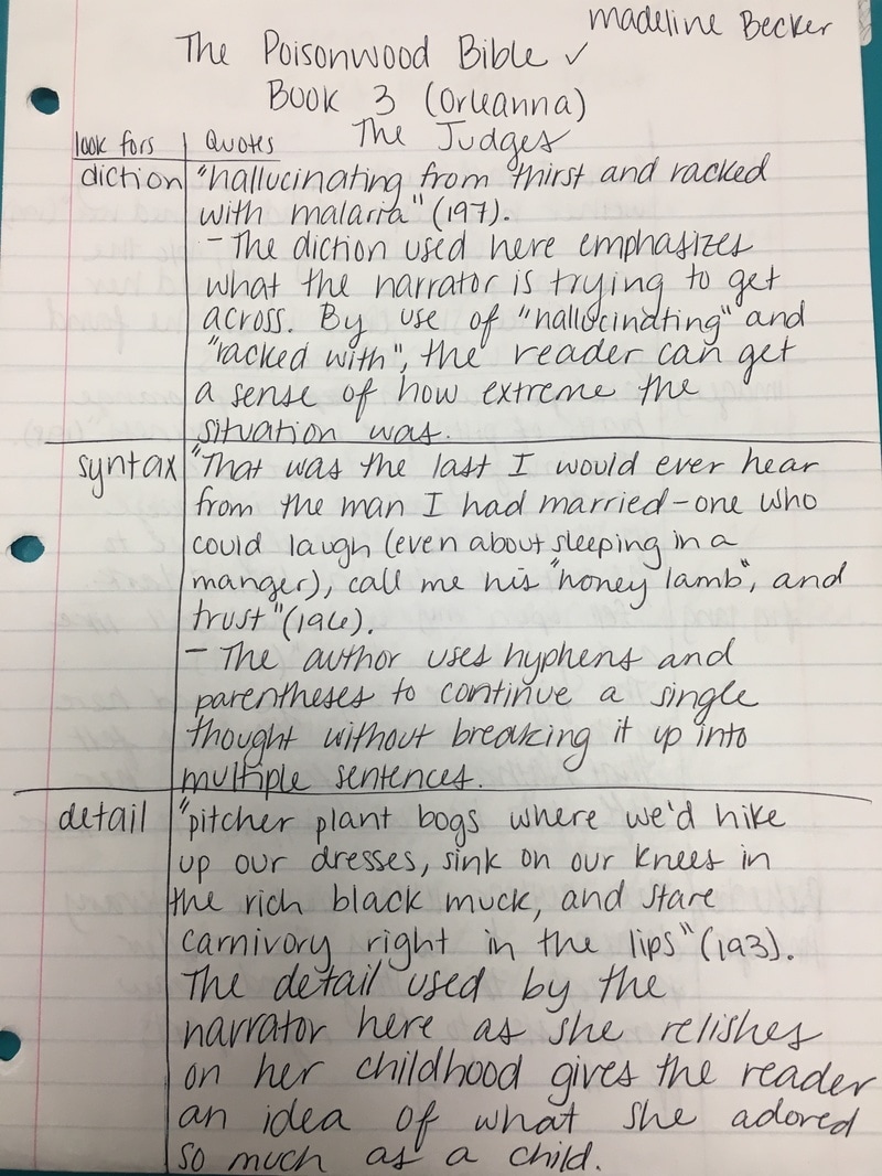 Cornell Notes: The Poisonwood Bible